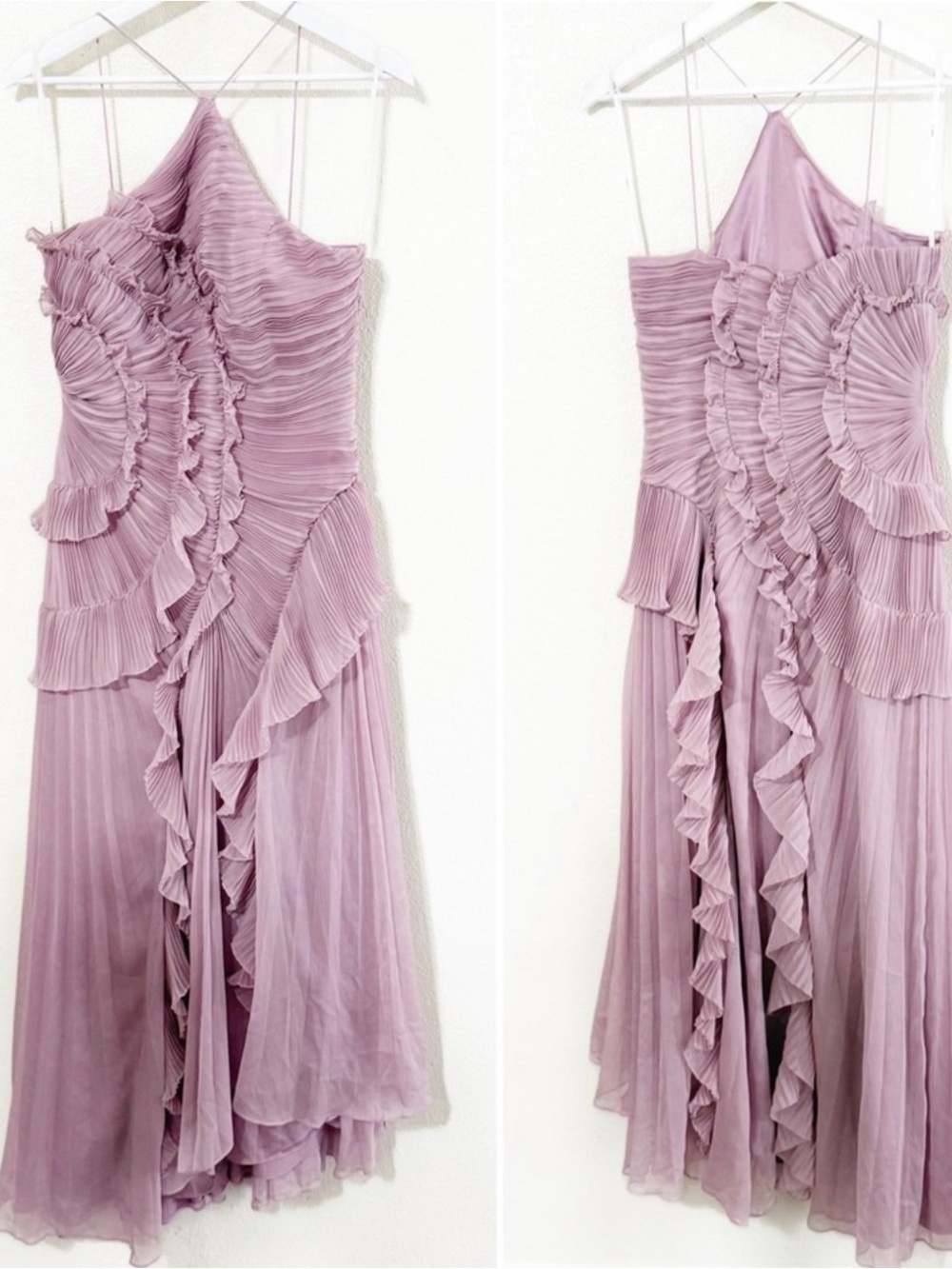 AMUR Lilac Ruffled Pleated Maxi Dress